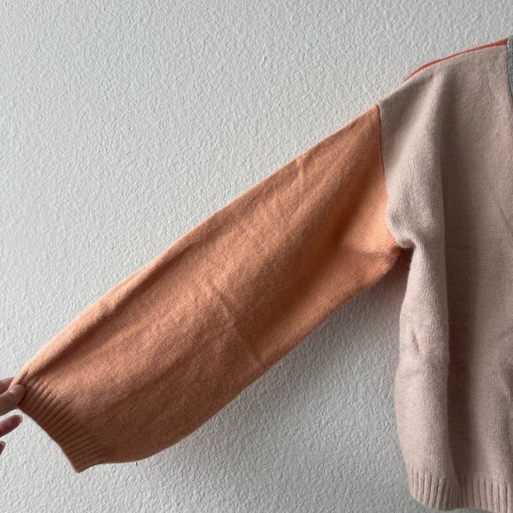 BiBi Taupe Rust Pick Your Side Color Block Cropped Cardigan Sweater Size S - Picture 6 of 6